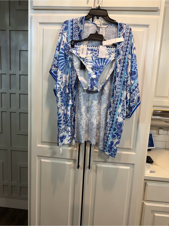 La Blanca Other - La Blanca Blue and White Floral Swim Cover-Up with Bikini bottoms